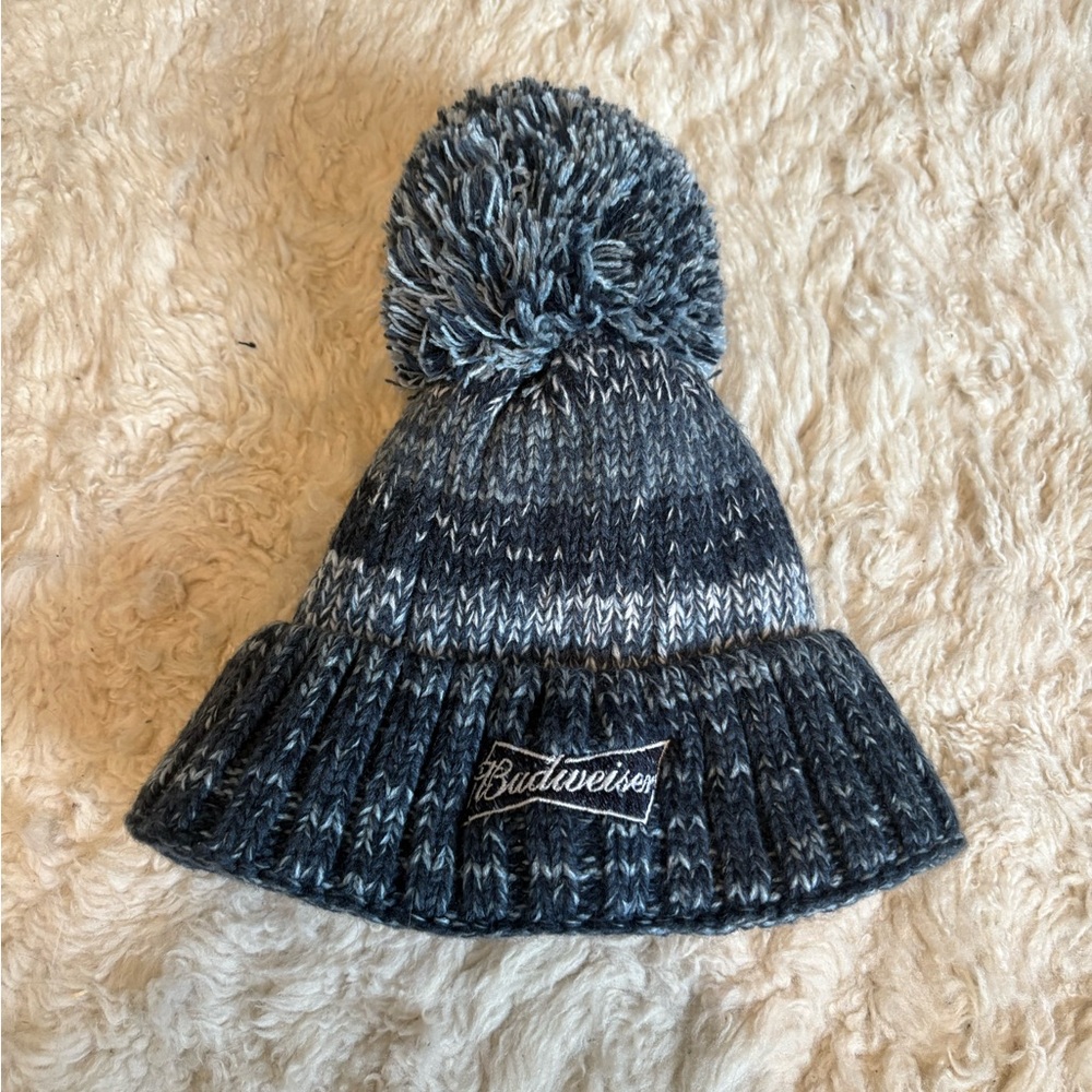 Budweiser Navy and White Knit Pom-Pom Hat